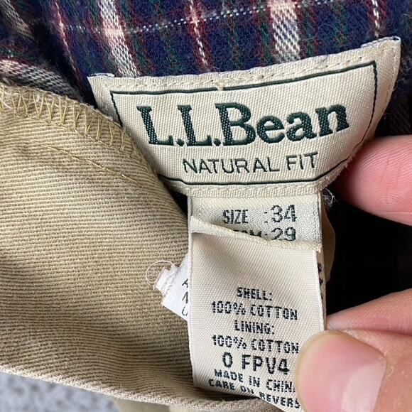 L.L. Bean Natural Fit Flannel Lined Pants Men's 34x29 Beige Outdoors Cotton - Picture 6 of 10